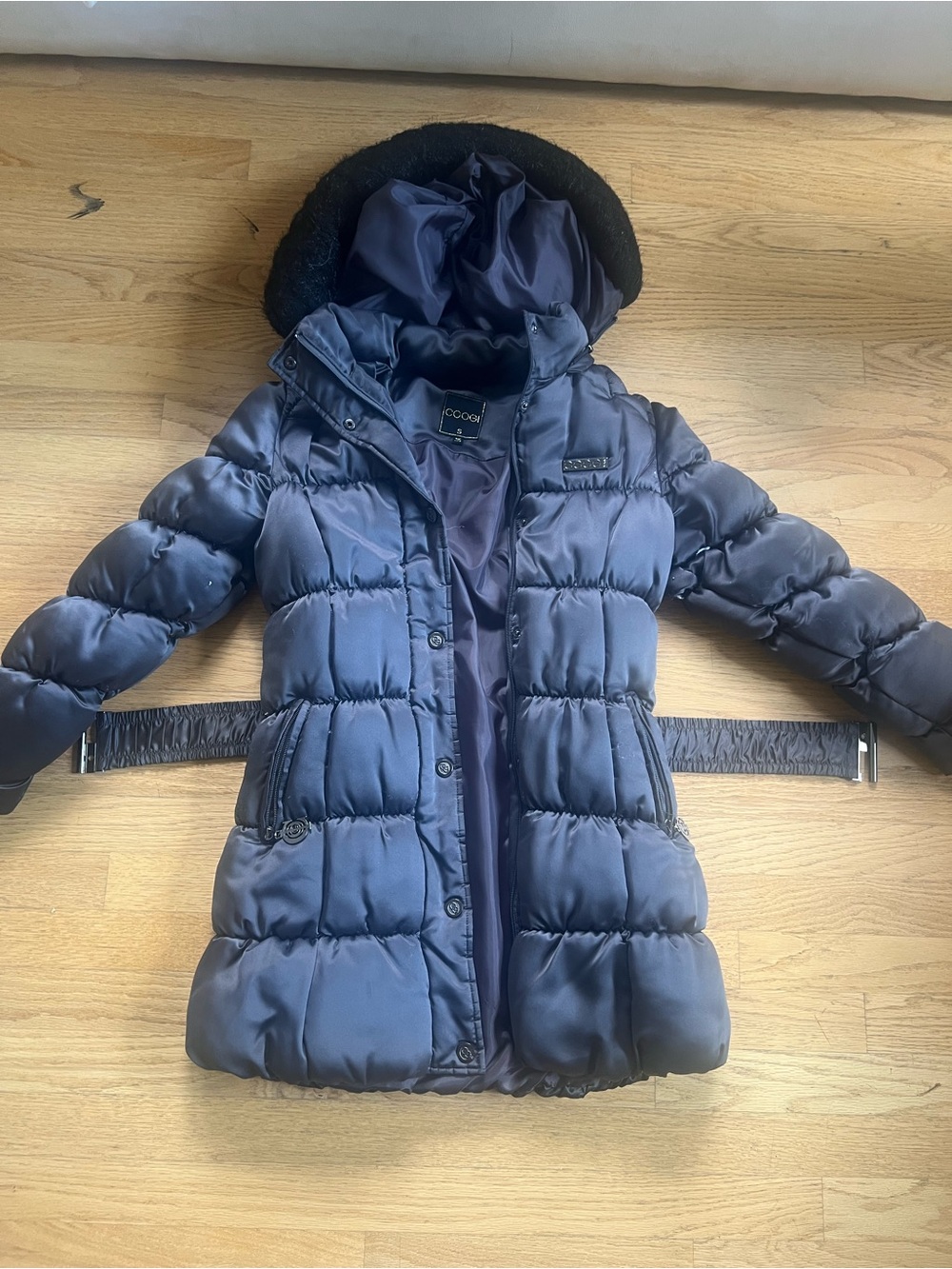 COOGI Girls Navy Quilted Puffer Coat with Hood